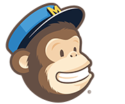 Mail Chimp monkey head wearing a blue hat with the letter M on it