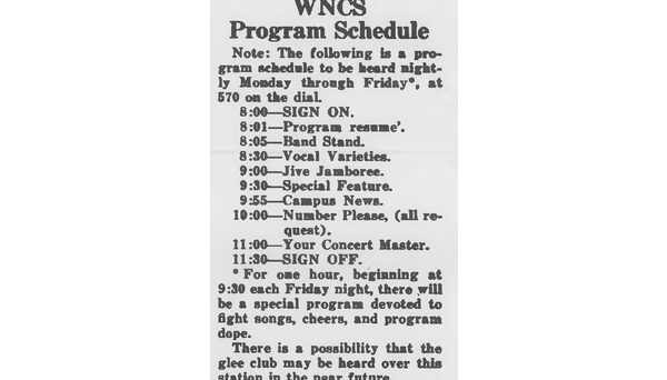 WNCS program schedule, published in Oct. 18, 1946 Technician.