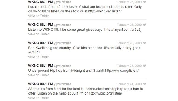 @WKNC881's first tweets from February 2009.