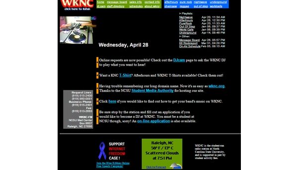 WKNC.org. Image recreated from Internet Archive, April 28, 1999.