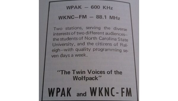 Ad for WKNC/WPAK in the 1968-1969 Journal of College Radio.