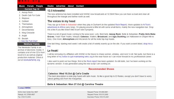 WKNC.org. Image from Internet Archive, Dec. 18, 2003.