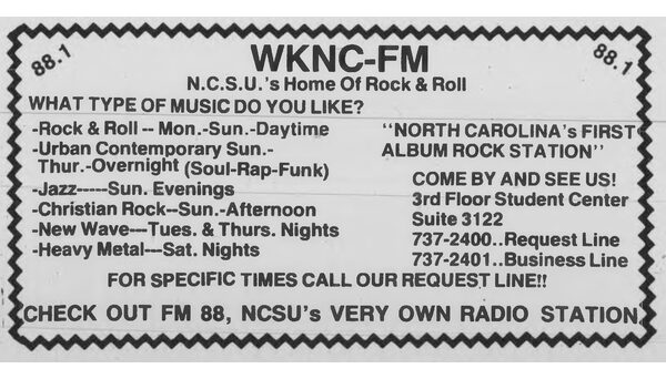 Programming ad published in 1986 Technician freshmen special.