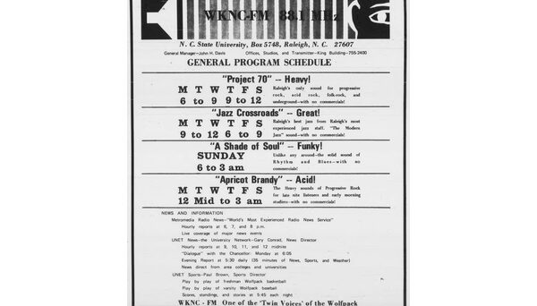 WKNC/WPAK program schedule, published in Feb. 4, 1970 Technician.