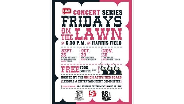 WKNC's on-campus concert series Fridays on the Lawn started in fall 2009. Poster design by Kirsten Southwell.