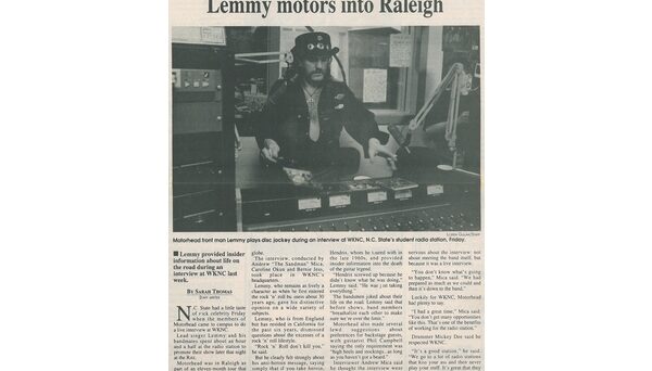 Motorhead visits WKNC. Article published in Jan. 29, 1996 Technician.