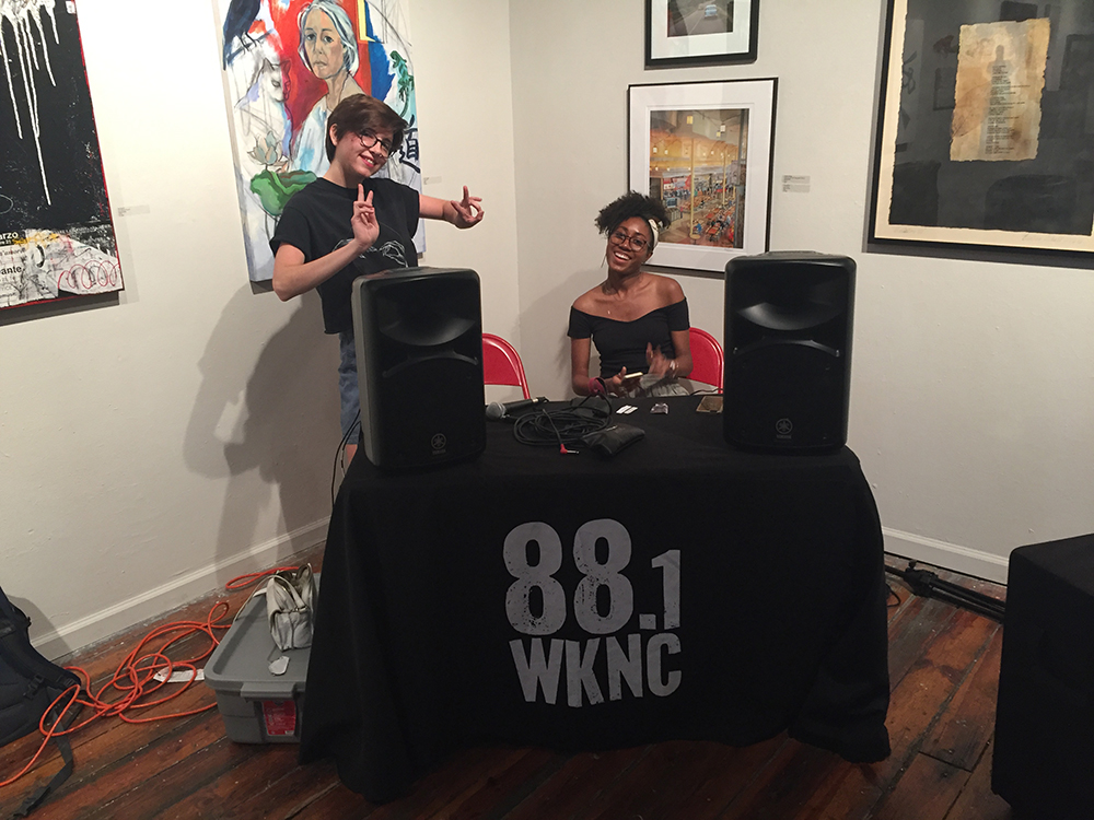 WKNC DJs Emily Ehling and Ashley Darrisaw provide DJ services for the Windhover release party
