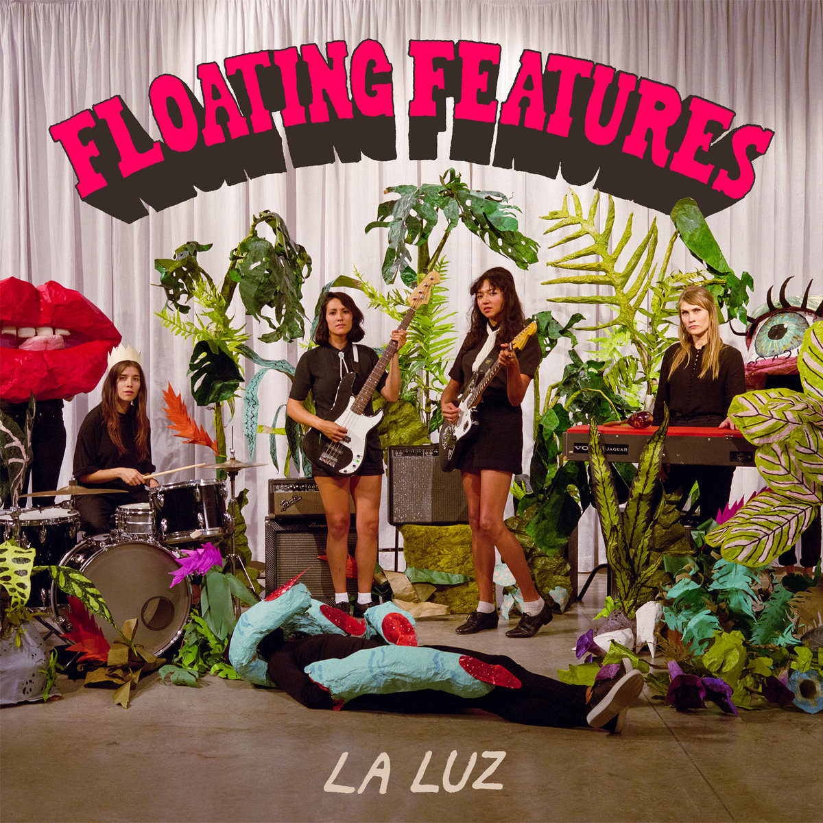 Album cover of "Floating Features" with all four band members on the front