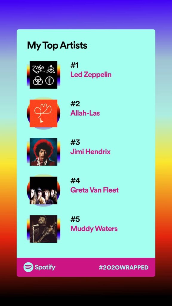 Led Zeppelin, Allah-Las, Jimi Hendrix, Greta Van Fleet, Muddy Waters