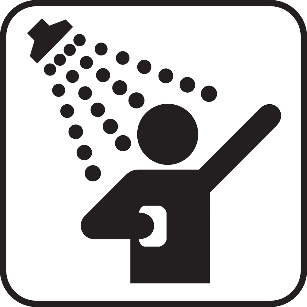 Black and white graphic of someone showering.