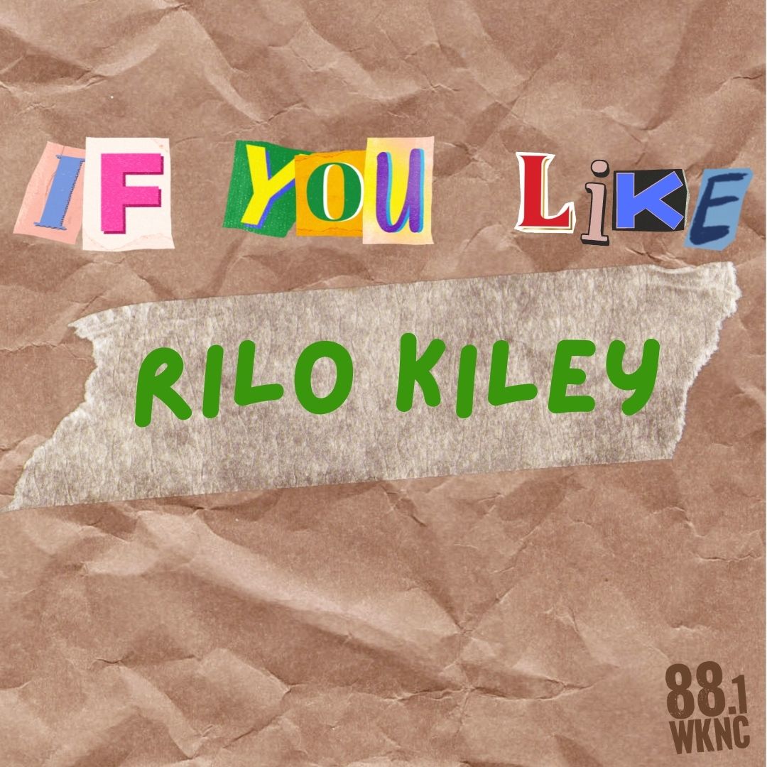 Brown crumply paper in the background. Text in bottom right corner reads "88.1 WKNC" in a warm dark brown color, Text in the center of the poto reads "if you like rilo kiley."