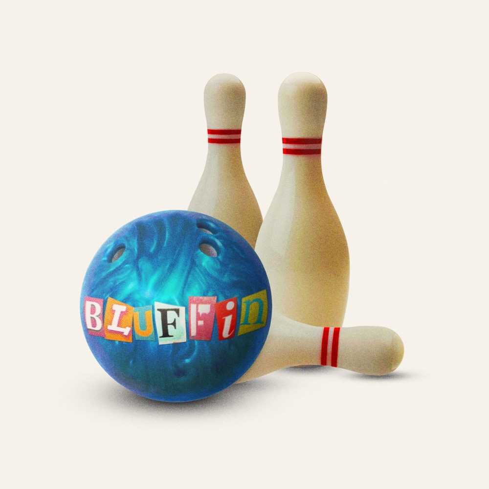 Bluffin by Hojean featuring a blue bowling ball and three bowling pins