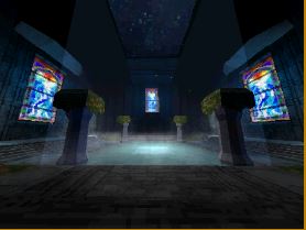 Cover image for the level: Clair de lune. Features a room with stained glass windows. 
