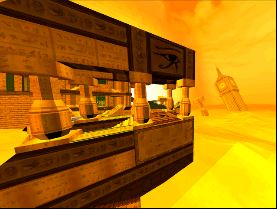 Cover image for the level: God damn the sun. Features Egyptian ruins covered in sand. In the background the Big Ben clock pokes out of the sand. 