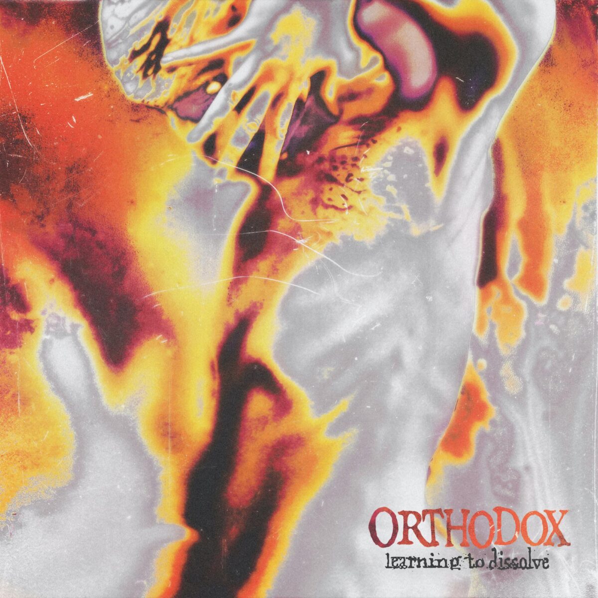 Orange and grey distorted image, album cover for Orthodox's album "Learning to Dissolve."