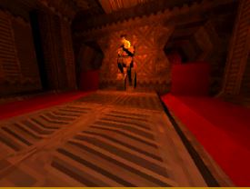 Cover image for the level: The Meatgrinder. Features a room with a statue in it. 