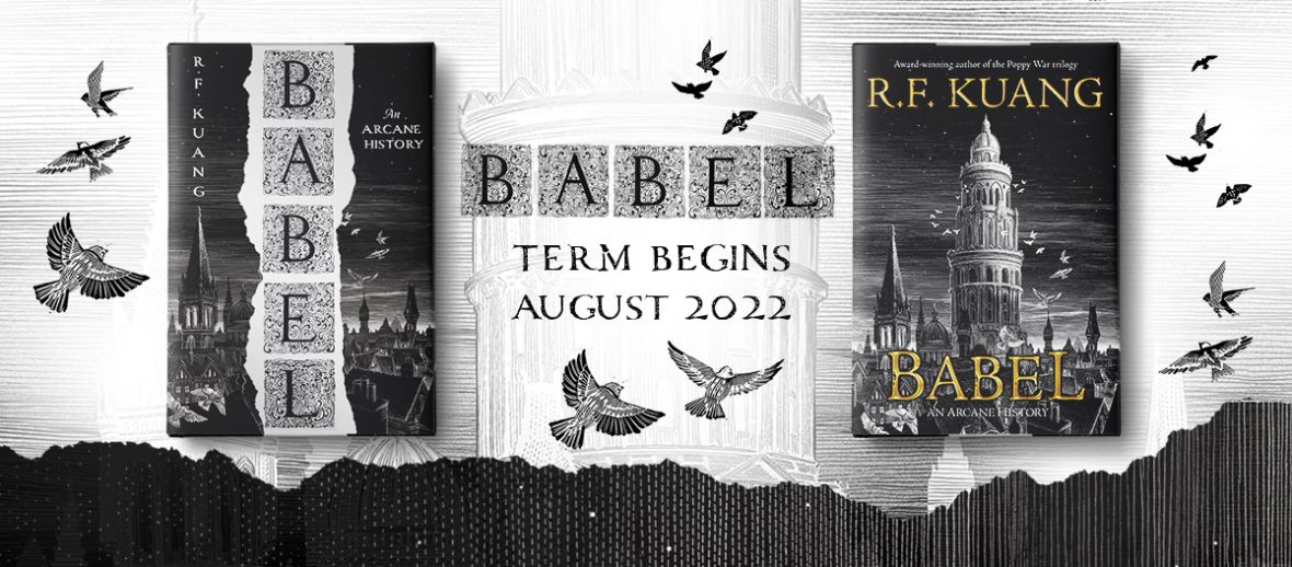 Image of the two babel covers. One with the word "BABEL" vertically, the other showing the building Babel.