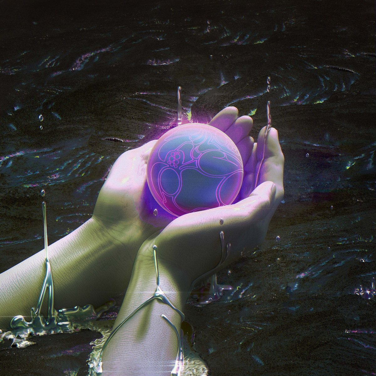 Album art for Mercurial World (Deluxe) by Magdalena Bay. A pair of hands holding a pink and blue orb.