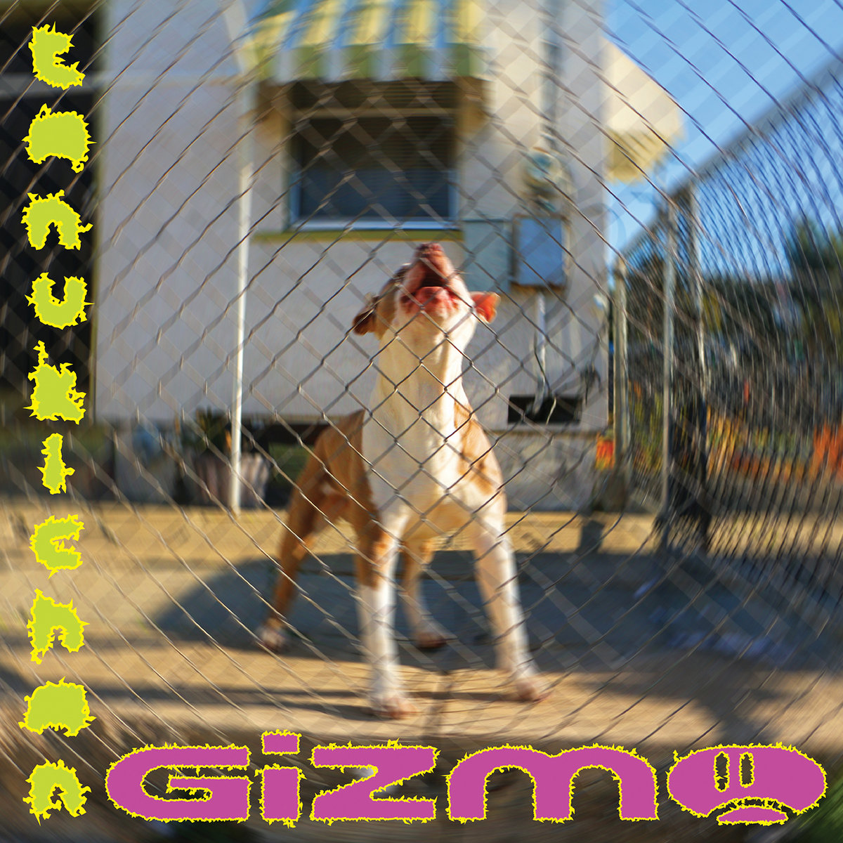 Cover art for Gizmo by Tanukichan. Dog howling behind a fence.