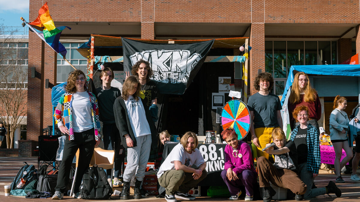 WKNC DJs in front of the WKNC shack during Shack-A-Thon 2023
