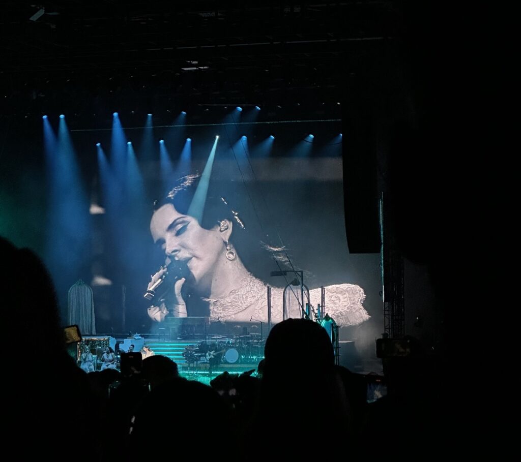 Lana Del Rey singing on stage 
