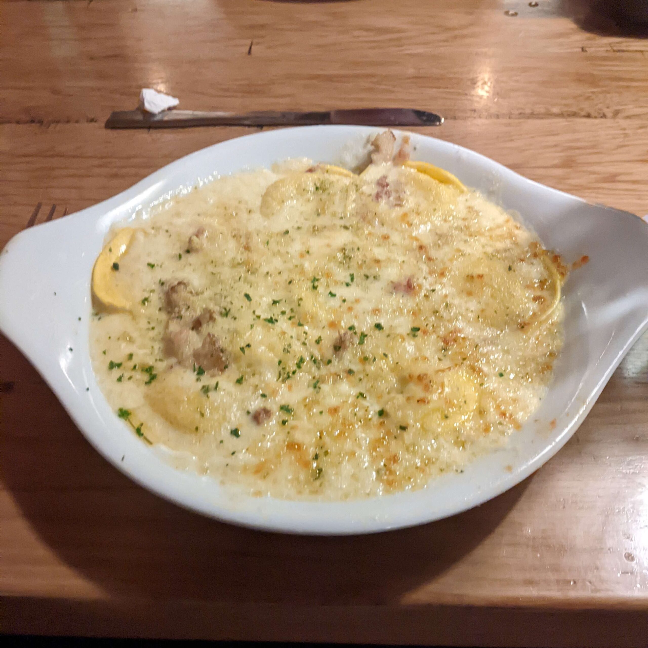 The Ravioli Carbonara after it arrived to our table.