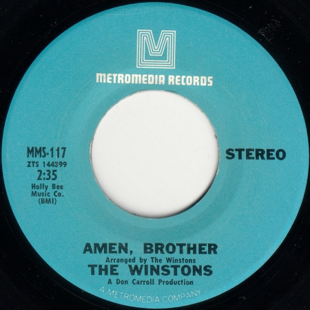 Blue record of "Amen, Brother" by The Winstons.