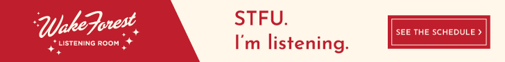 Banner with text about Wake Forest Listening Room and a schedule link.
