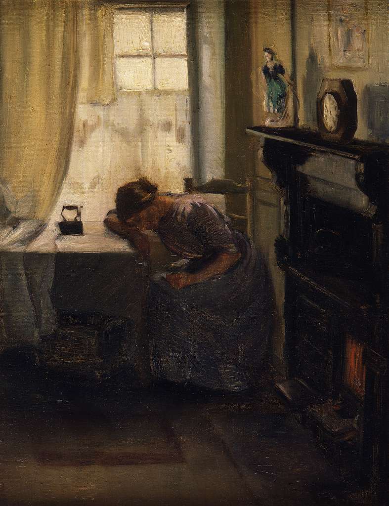 Painting of woman laying her head down