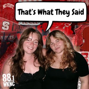 Two women smile together for a photo, accompanied by the caption, "That's what they said."