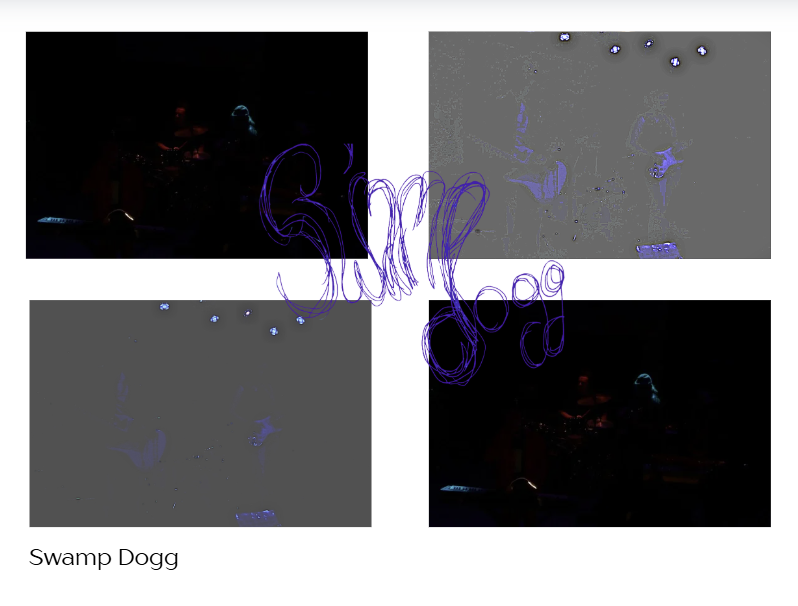 Photos of an audience and the band Swamp Dogg performing at Hopscotch 2025