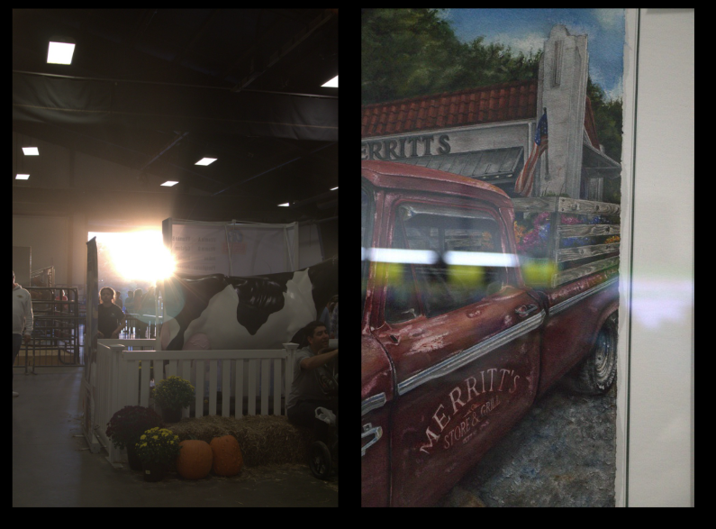 painting of car and cow statue at the fair