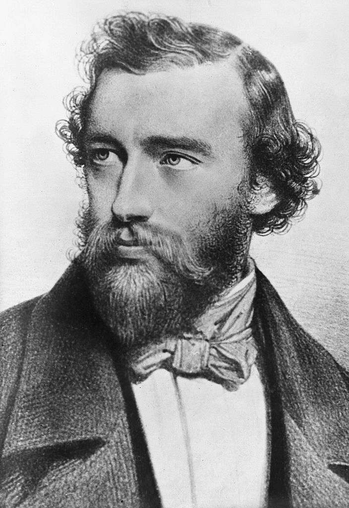 Black and white drawing of Adolphe Sax.  