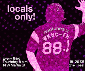 Promotional graphic for Locals Only! on the third Thursday of each month at 8 p.m. at Neptunes.