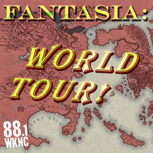 Fantasia: World Tour! podcast artwork with the title across a map of an unknown continent.
